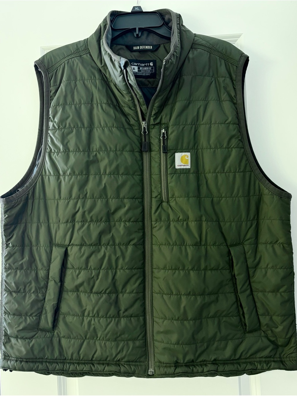 Carhartt Olive Green Quilted Work Vest with Zip Pockets